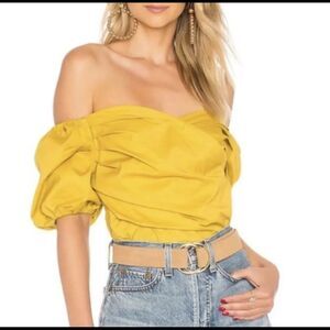 SUPERDOWN Revolve Womens Gabriella Puff Sleeve Wrap Top XSmall Citron Cropped